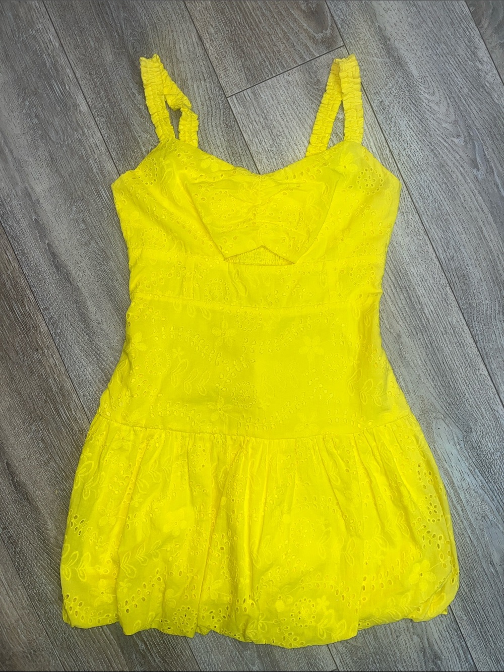 Bright Yellow Eyelet Sundress with Sweetheart Bodice